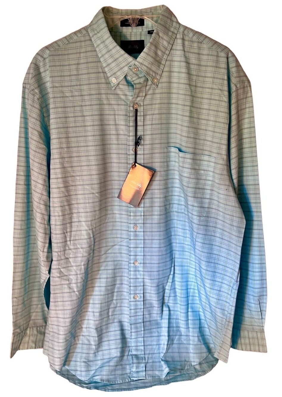 NWT ALLEN SOLLY MEN'S LONG SLEEVE BUTTON DOWN PLAID AQUA BLUE SIZE M